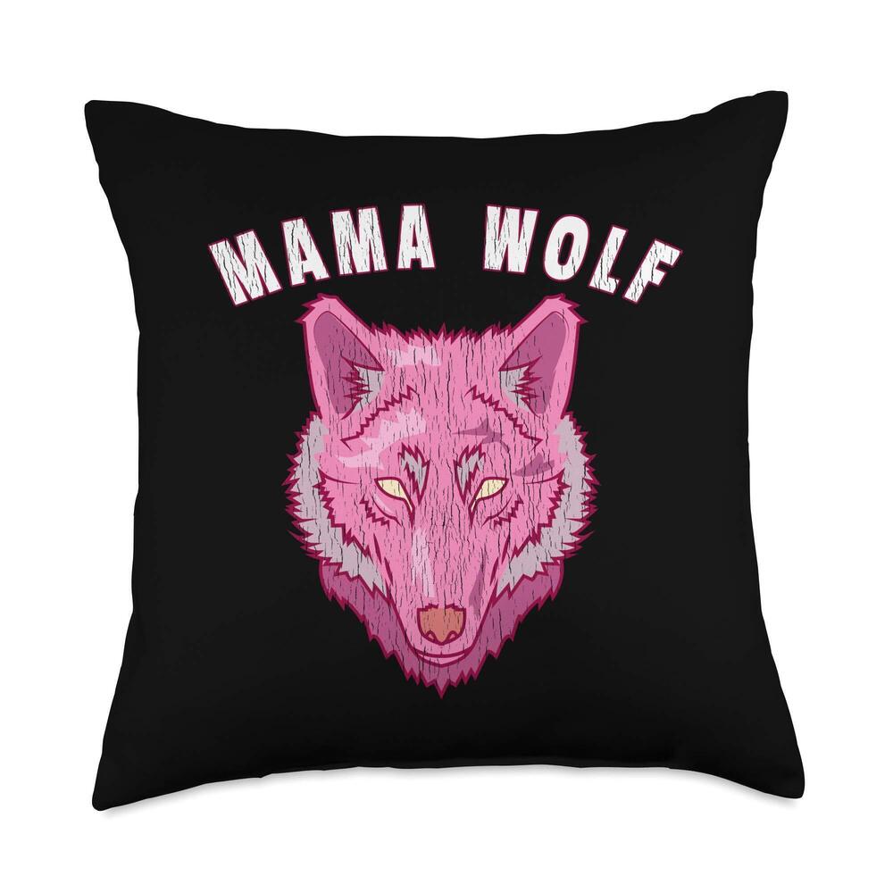 6720 Mama Wolf Lover Pink Mother's Day Throw Pillow